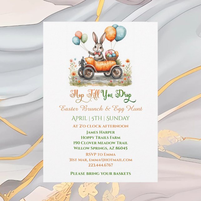 Easter Brunch & Egg Hunt | Spring Bunny Carrot Car Inbjudningar (Easter Brunch & Egg Hunt | Spring Bunny Carrot Car Invitation)