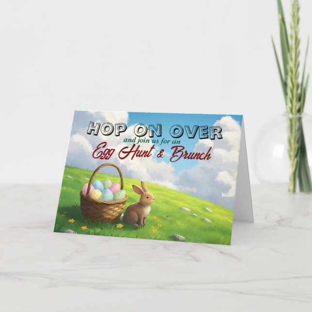 Easter Brunch & Egg Hunt Spring Meadow Bunny Inbjudan (Framsida)
