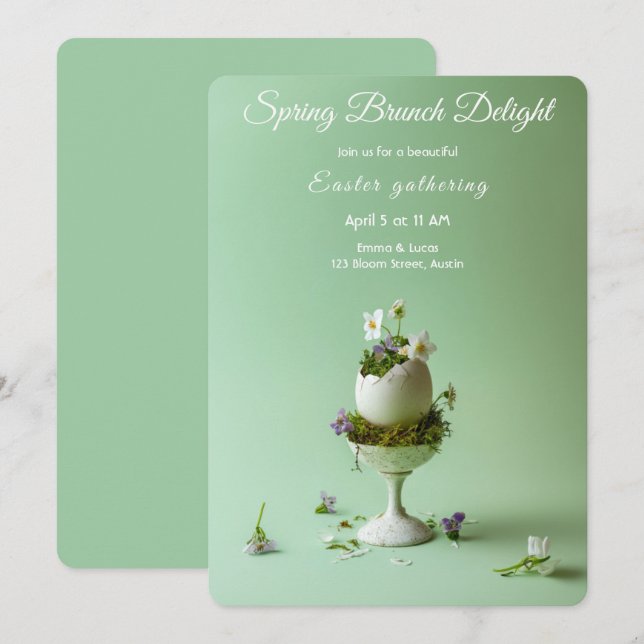 Easter Brunch Invitation Floral Egg Spring Elegant Inbjudningar (Fram/baksida)