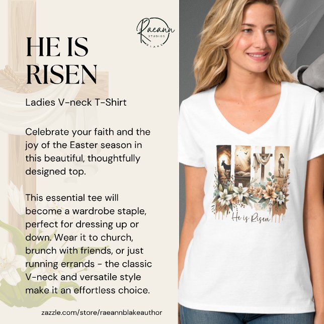 Easter Brushstroke 'He Is Risen' V-Neck T-Shirt (Skapare uppladdad)