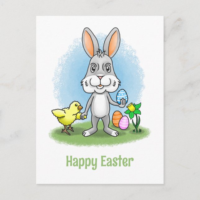 Easter Bunny and the Chicken Show the Easter Eggs Helg Vykort (Framsida)