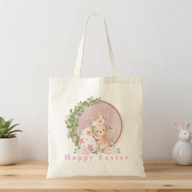 Easter Bunny at Garden Tote Bag Tygkasse (Skapare uppladdad)