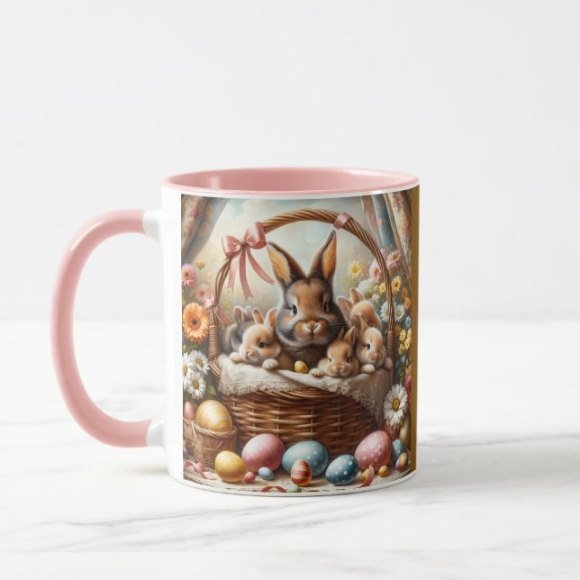 Easter Bunny Basket Cute Spring Bunny Mugg (Vänster)