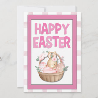 Easter Bunny Basket & Pink Plaid Julkort