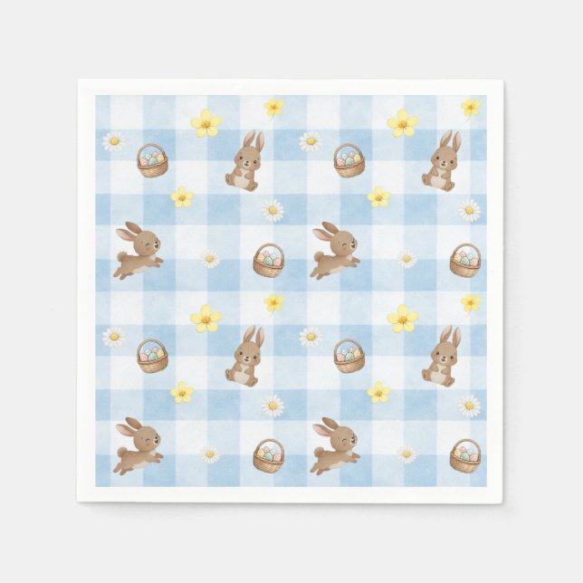 Easter Bunny Blue Gingham Pappersservett (Framsidan)