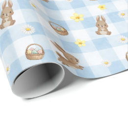 Easter Bunny Blue Gingham Wrapping Paper Presentpapper