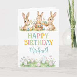 Easter Bunny Boy First Birthday Greeting Card Kort