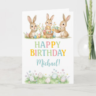 Easter Bunny Boy First Birthday Greeting Card Kort
