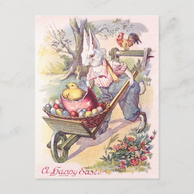 Easter Bunny Chick Colored Egg Helg Vykort (Framsida)