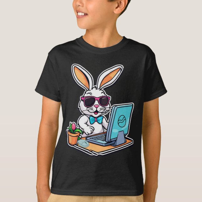 Easter Bunny Computer Video Game Lovers 1  T Shirt (Framsida)