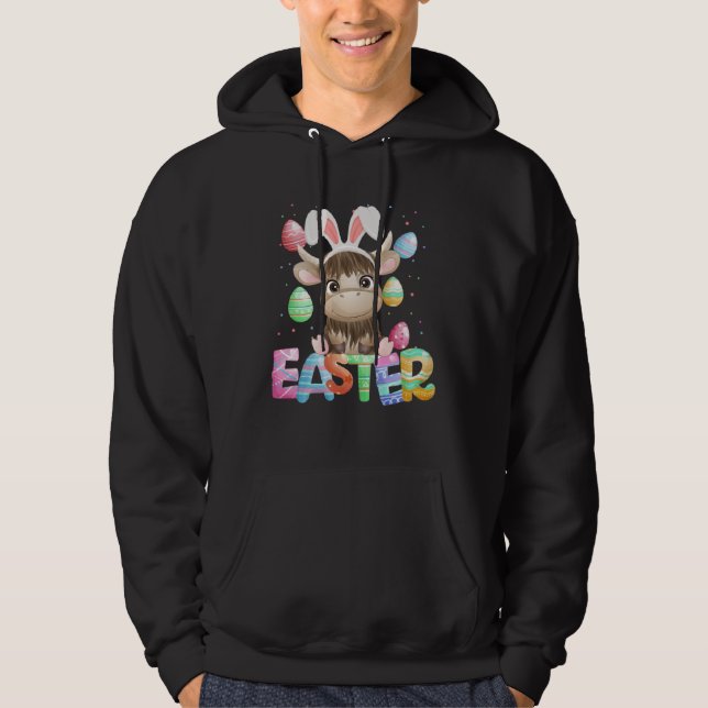 Easter Bunny Cow   Easter Highland Cow Hoodie (Framsida)