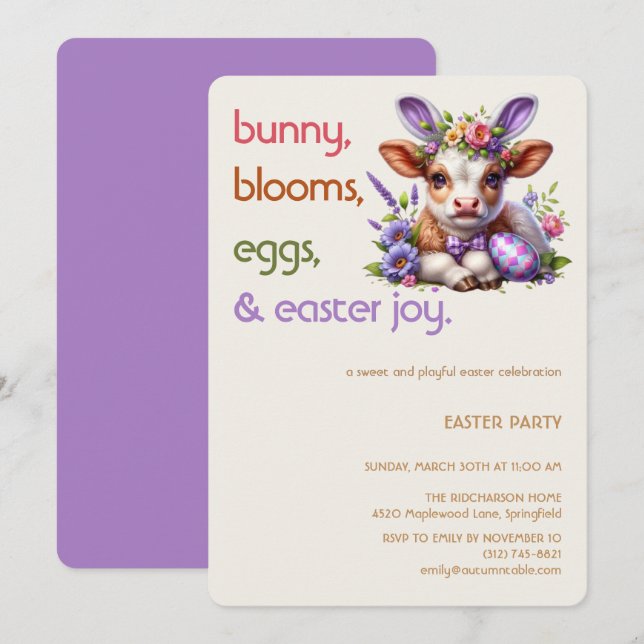 Easter Bunny Cow Invitation | Kid easter party Inbjudningar (Fram/baksida)