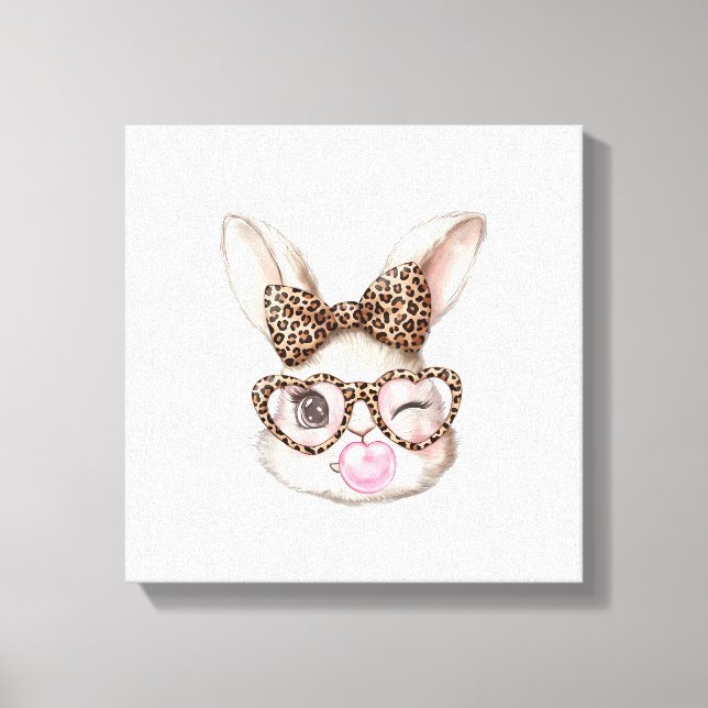 Easter Bunny Cute Glasses Leopard Bunny Rabbit Eas Canvastryck (Framsida)