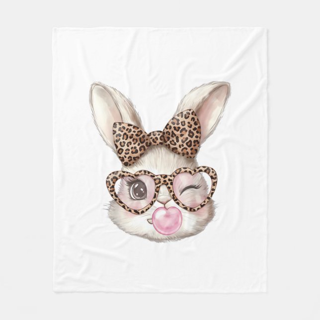 Easter Bunny Cute Glasses Leopard Bunny Rabbit Eas Fleecefilt (Framsidan)