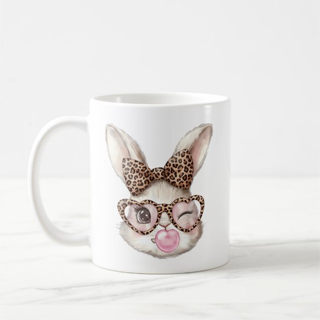 Easter Bunny Cute Glasses Leopard Bunny Rabbit Eas Kaffemugg (Vänster)
