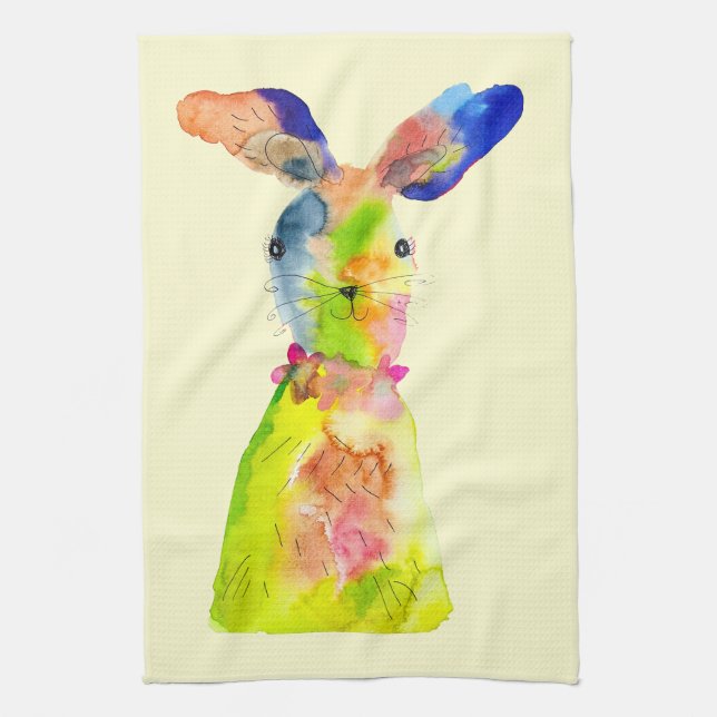 Easter bunny cute watercolor kökshandduk (Vertikal)
