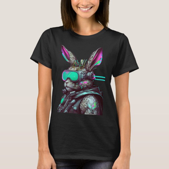 Easter Bunny Cyberpunk Aesthetic Futuristic Sci Fi T Shirt (Framsida)