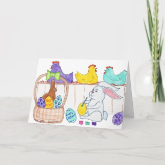 Easter Bunny Decorating Eggs Helgkort