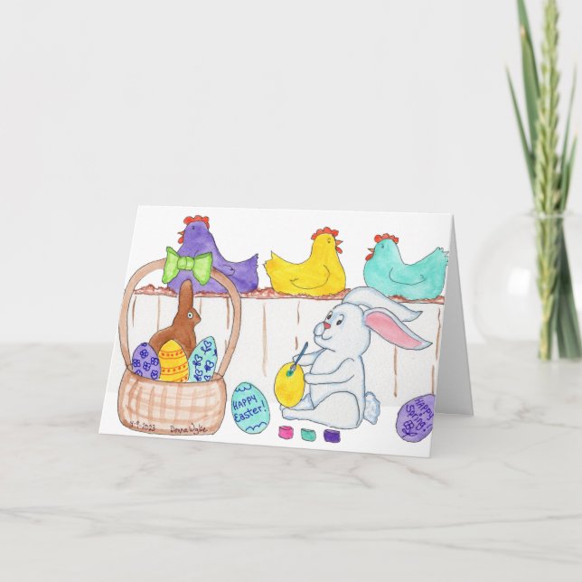 Easter Bunny Decorating Eggs Helgkort (Framsida)