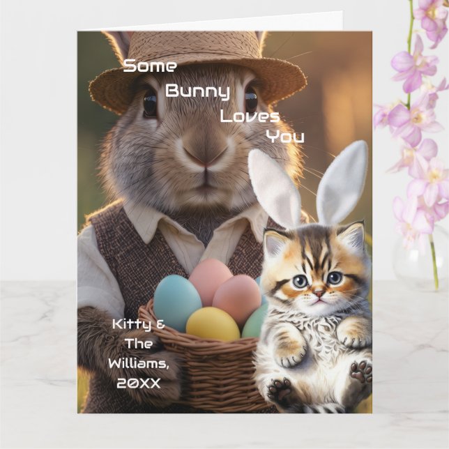 Easter Bunny Ears Cat Photo Customize  Kort (Orkide)