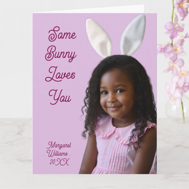 Easter Bunny Ears Girl Photo Customize Purple Card Kort (Orkide)