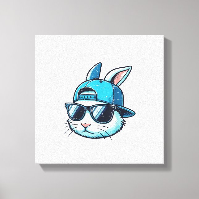 Easter Bunny Face Baseball Cap Sunglasses Rabbit B Canvastryck (Framsida)