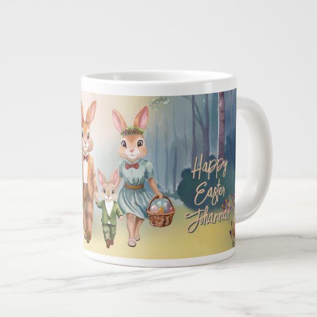 Easter Bunny Family Chasing Eggs - Watercolor Jumbo Mugg (Framsida höger)