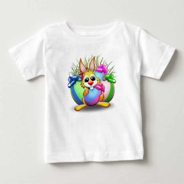 Easter Bunny Funny and Cute Character Biting an Eg T Shirt (Framsida)