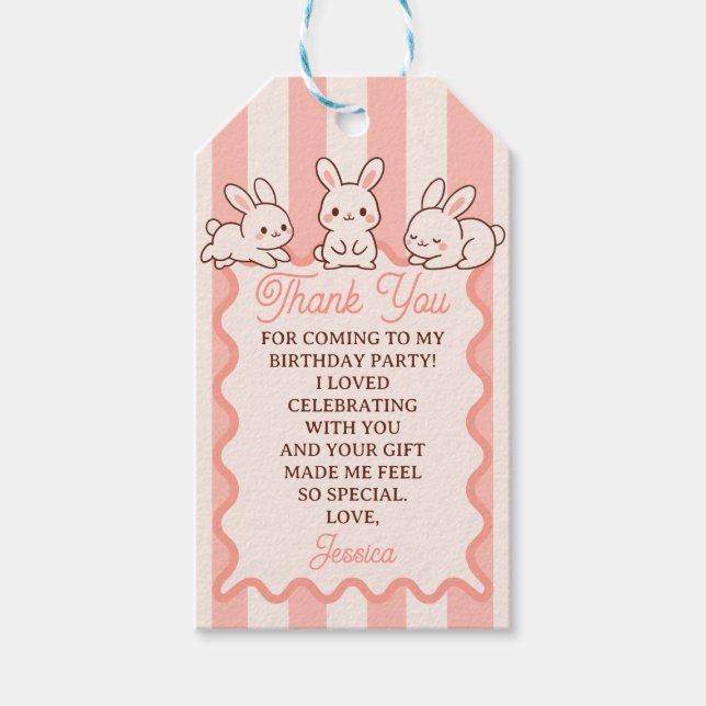 Easter Bunny Girl 1st Birthday Party Thank You Presentetikett (Framsidan)