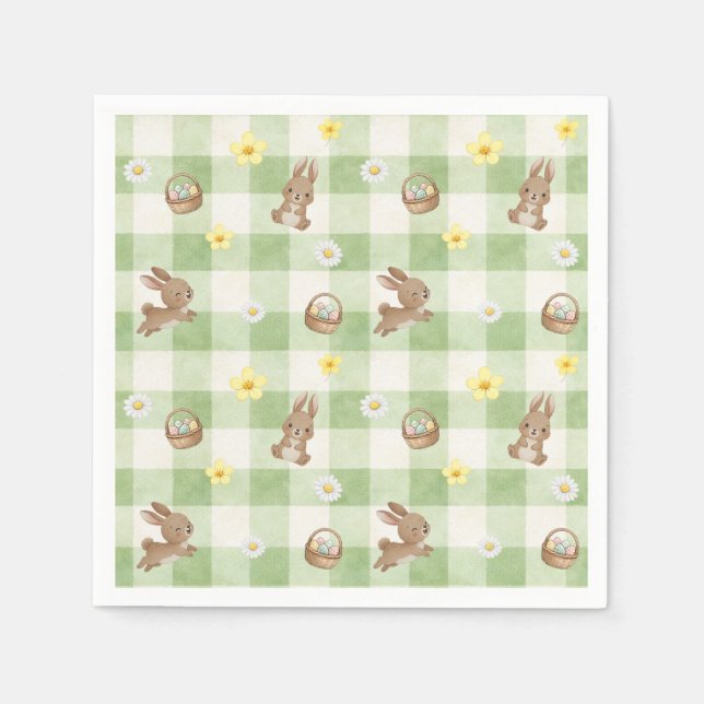 Easter Bunny Green Gingham Pappersservett (Framsidan)