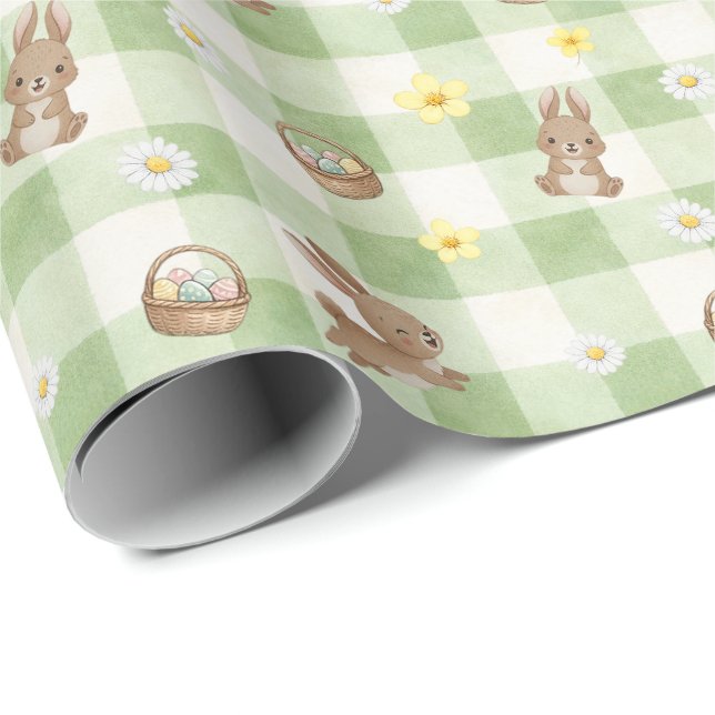 Easter Bunny Green Gingham Wrapping Paper Presentpapper (Rullad Hörn)
