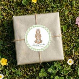 Easter Bunny Green Watercolor Gingham Runt Klistermärke