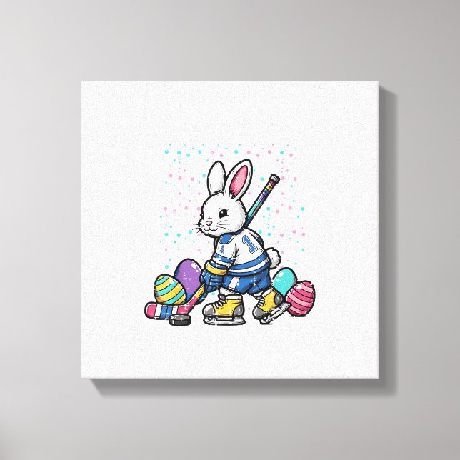 Easter Bunny Ice Hockey Player Eggs Rabbit Boys Ki Canvastryck (Framsida)