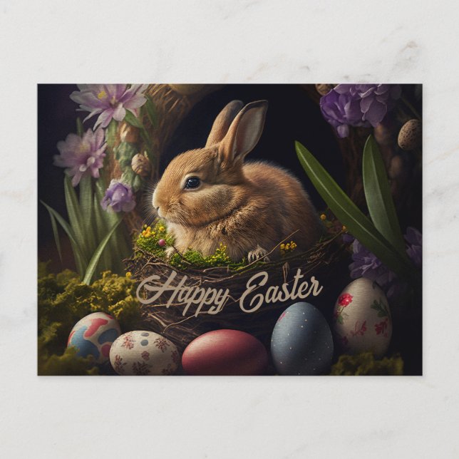 Easter Bunny in eggs nest cute Vykort (Framsida)