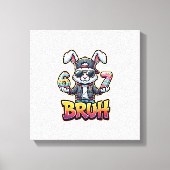Easter Bunny Meme Bruh  Funny 6 7 Easter Eggs Desi Canvastryck (Framsida)