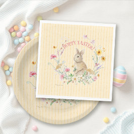 Easter Bunny Pastel Wildflowers w Yellow Ribbons Pappersservett