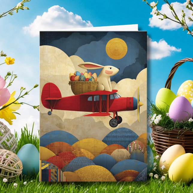 Easter Bunny Pilot Flies Airplane Custom Aviation Kort (Skapare uppladdad)