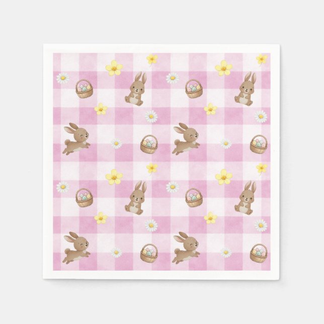 Easter Bunny Pink Gingham Pappersservett (Framsidan)