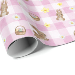 Easter Bunny Pink Gingham Wrapping Paper Presentpapper