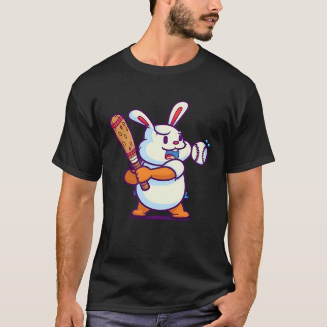 Easter Bunny Playing Baseball Baseball Easter T Shirt (Framsida)