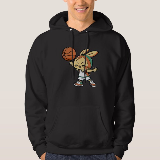 Easter Bunny Playing Basketball Basketball Easter Hoodie (Framsida)