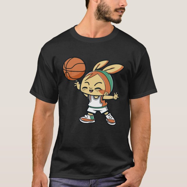 Easter Bunny Playing Basketball Basketball Easter T Shirt (Framsida)