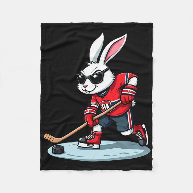 Easter Bunny Playing Hockey  Fleecefilt (Framsidan)