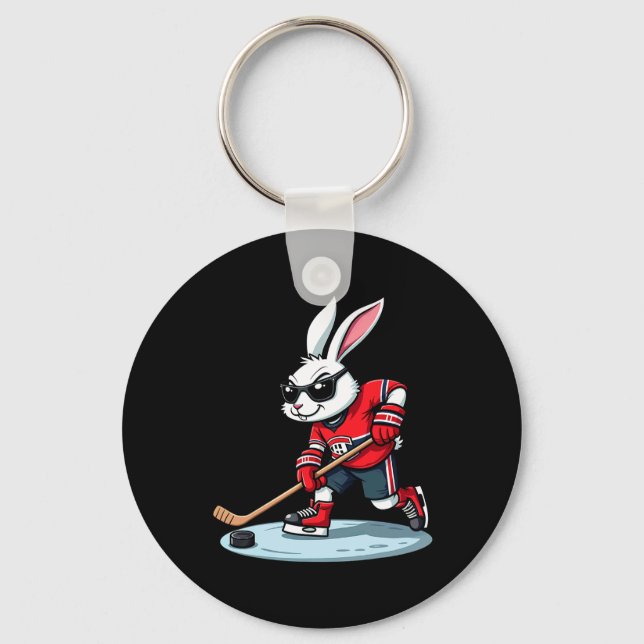 Easter Bunny Playing Hockey  Nyckelring (Framsida)