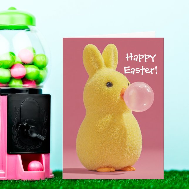 Easter Bunny Rabbit and Pink Bubble Gum Cute Kort (Skapare uppladdad)