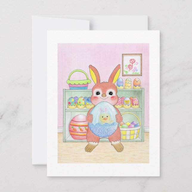 Easter Bunny Rabbit Eggs Kids Flat Card (Framsida)