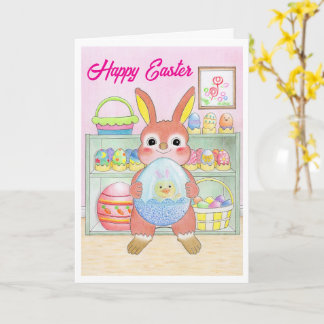 Easter Bunny Rabbit Eggs Kids Folded Card Kort