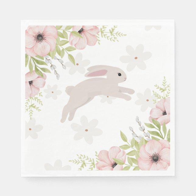 Easter Bunny Rabbit Pink Flowers Pappersservett (Framsidan)