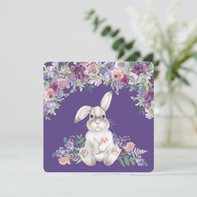 Easter Bunny Rabbit Sitting In Flowers Card  (Stående Fram)