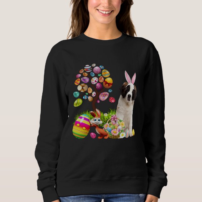 Easter Bunny Saint Bernard Dog Ear Tree Egg Basket T Shirt (Framsida)